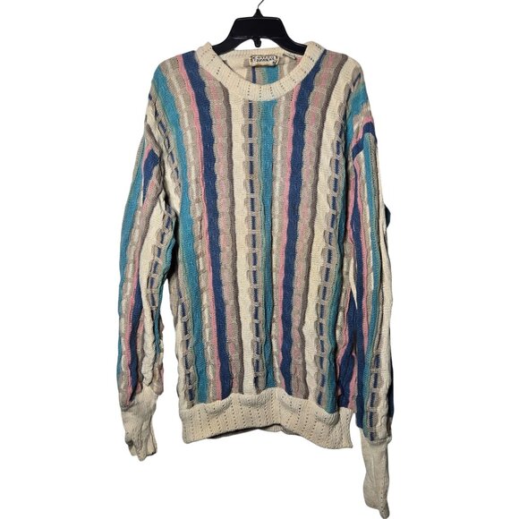Vintage Cotton Traders 3D Knit Striped Sweater Large Cosby Colorful Grandpa Vtg - Picture 1 of 8
